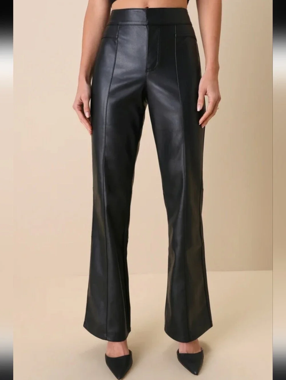 Free People Uptown Black High-Rise Vegan Leather Pants/ 4